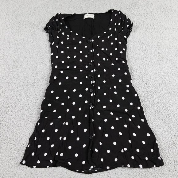 Urban Outfitters Dresses & Skirts - Urban Outfitters Mini Slip Baby Tee Dress Womens Medium Black Polkadot Button Up
